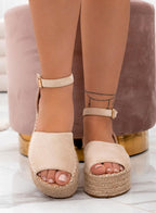 LICIA - Espadrillas beige in camoscio con zeppa e cinturino