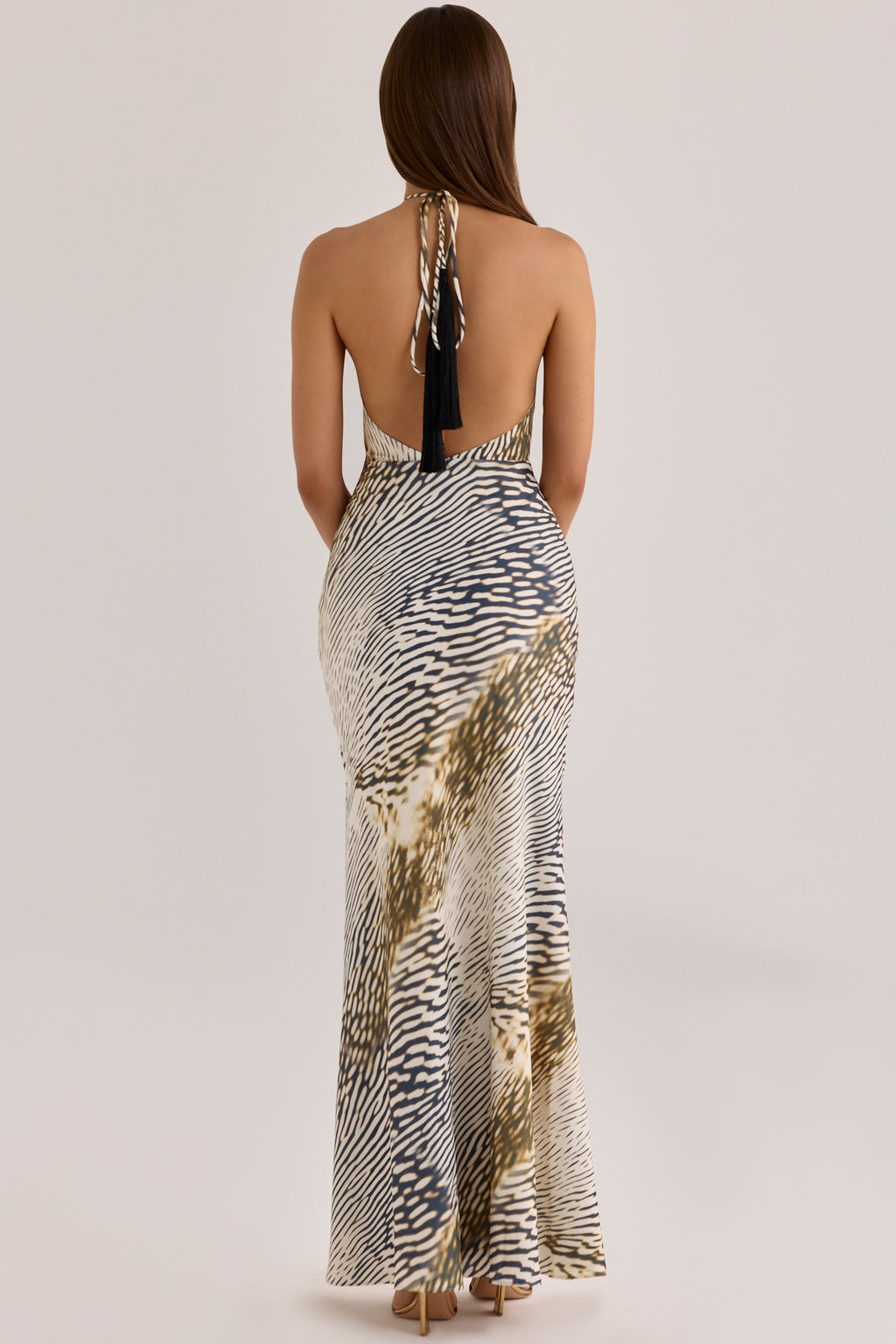 Luna Animal Print Satin Halter Neck Maxi Slip Dress