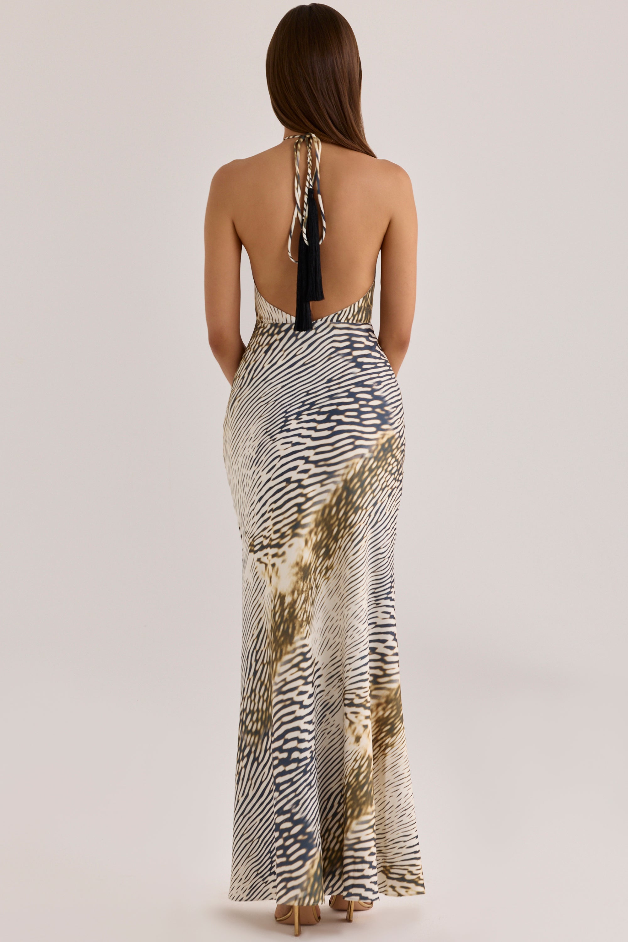 Luna Animal Print Satin Halter Neck Maxi Slip Dress