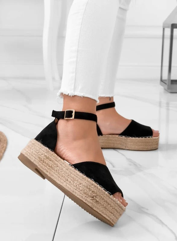 LICIA - Espadrillas beige in camoscio con zeppa e cinturino