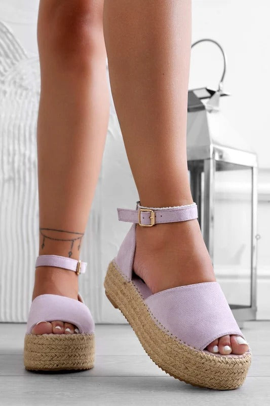 LICIA - Espadrillas beige in camoscio con zeppa e cinturino