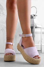 LICIA - Espadrillas beige in camoscio con zeppa e cinturino