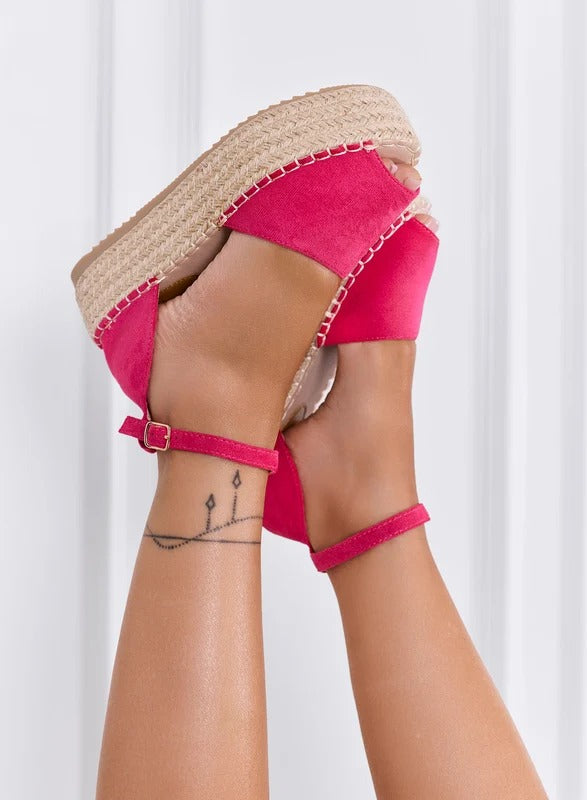 LICIA - Espadrillas beige in camoscio con zeppa e cinturino