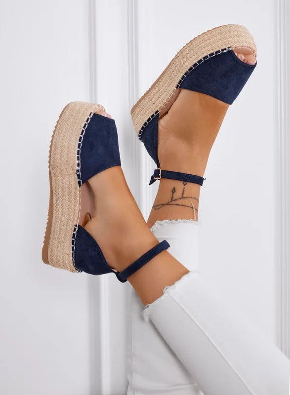 LICIA - Espadrillas beige in camoscio con zeppa e cinturino