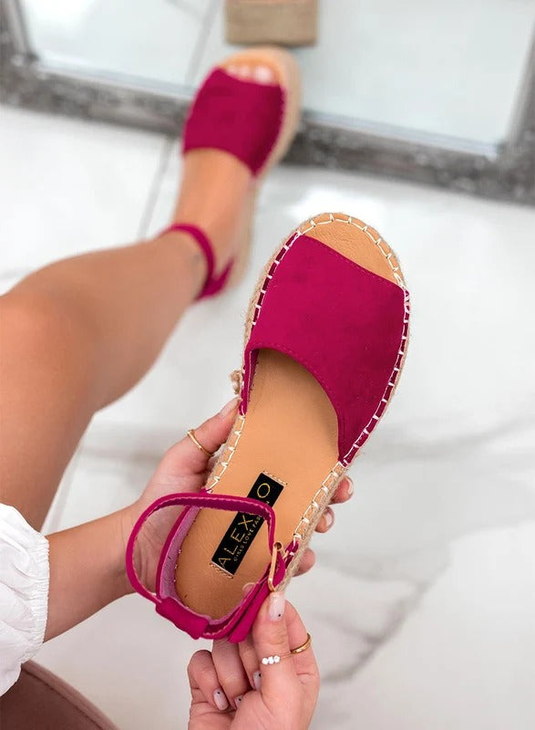 LICIA - Espadrillas beige in camoscio con zeppa e cinturino