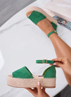 LICIA - Espadrillas beige in camoscio con zeppa e cinturino