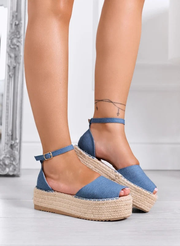 LICIA - Espadrillas beige in camoscio con zeppa e cinturino