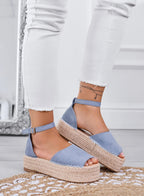 LICIA - Espadrillas beige in camoscio con zeppa e cinturino