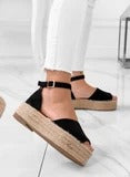 LICIA - Espadrillas beige in camoscio con zeppa e cinturino