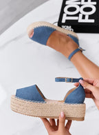 LICIA - Espadrillas beige in camoscio con zeppa e cinturino