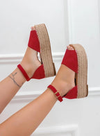 LICIA - Espadrillas beige in camoscio con zeppa e cinturino