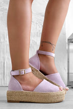 LICIA - Espadrillas beige in camoscio con zeppa e cinturino