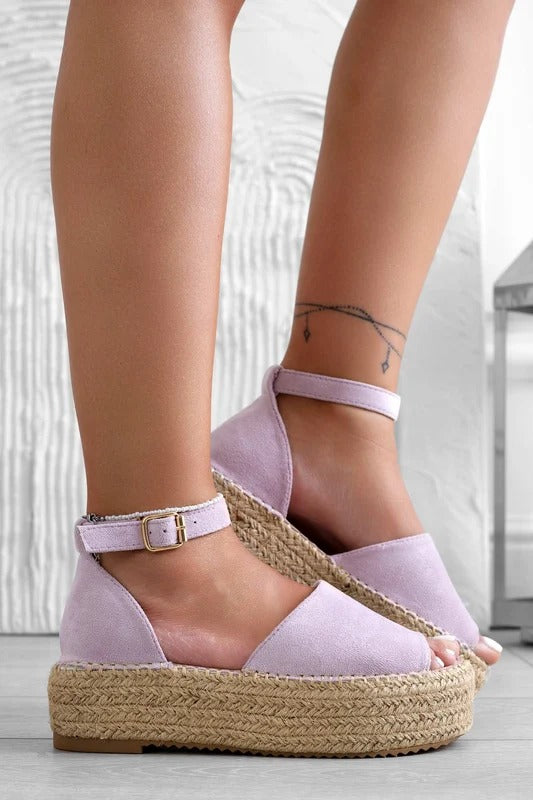 LICIA - Espadrillas beige in camoscio con zeppa e cinturino