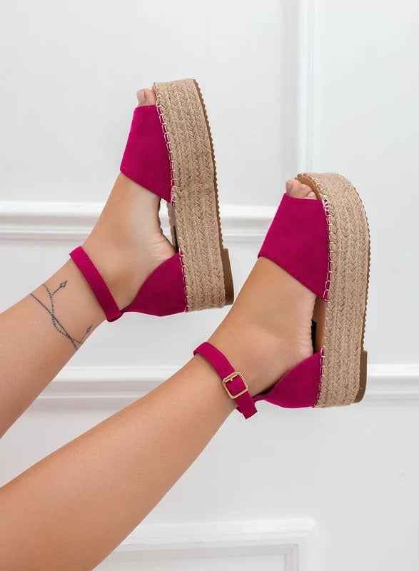 LICIA - Espadrillas beige in camoscio con zeppa e cinturino
