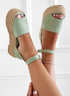 LICIA - Espadrillas beige in camoscio con zeppa e cinturino