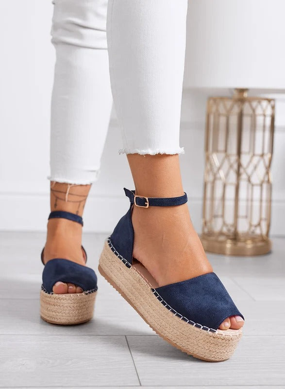 LICIA - Espadrillas beige in camoscio con zeppa e cinturino