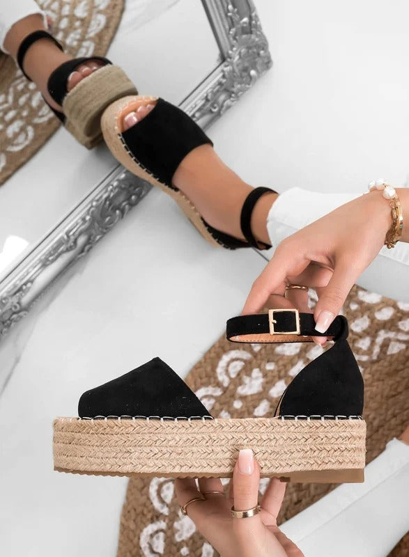 LICIA - Espadrillas beige in camoscio con zeppa e cinturino