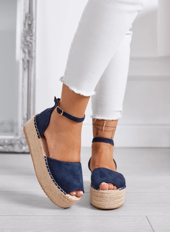 LICIA - Espadrillas beige in camoscio con zeppa e cinturino