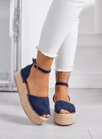 LICIA - Espadrillas beige in camoscio con zeppa e cinturino