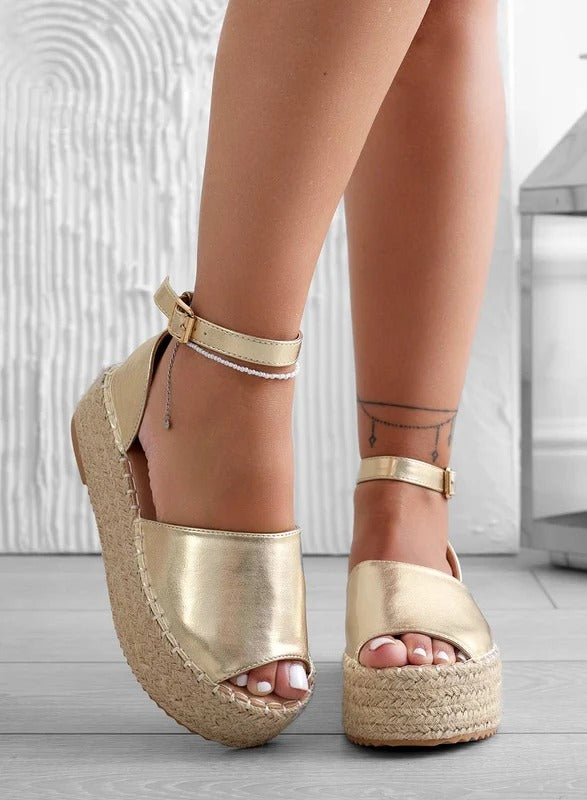 LICIA - Espadrillas beige in camoscio con zeppa e cinturino