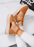LICIA - Espadrillas beige in camoscio con zeppa e cinturino