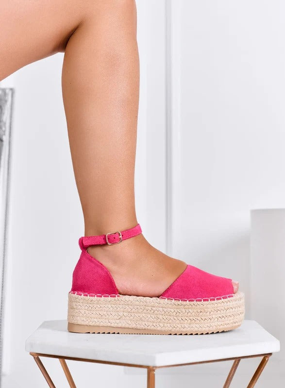 LICIA - Espadrillas beige in camoscio con zeppa e cinturino
