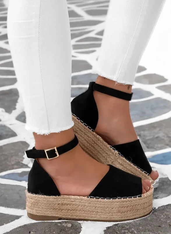 LICIA - Espadrillas beige in camoscio con zeppa e cinturino