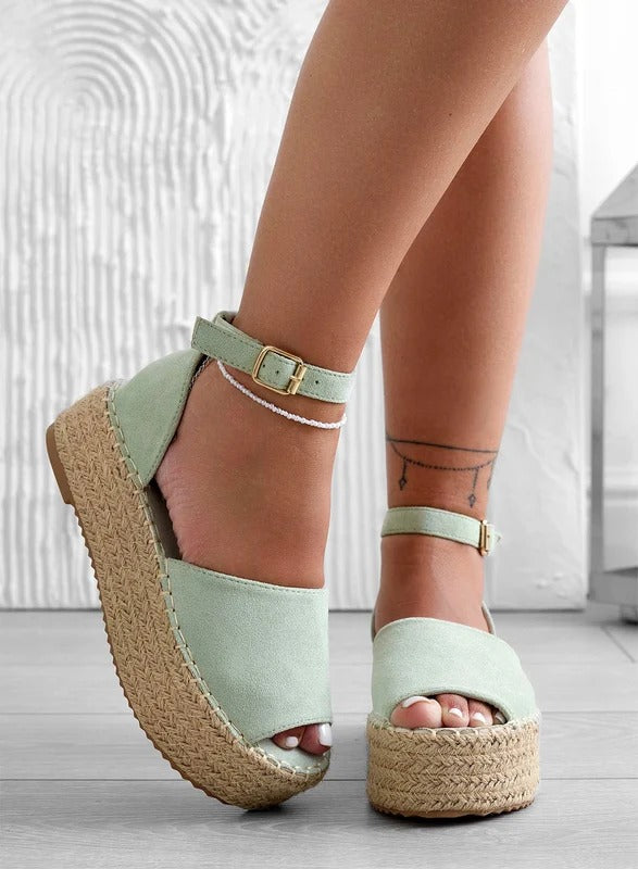 LICIA - Espadrillas beige in camoscio con zeppa e cinturino