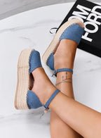 LICIA - Espadrillas beige in camoscio con zeppa e cinturino