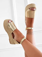 LICIA - Espadrillas beige in camoscio con zeppa e cinturino