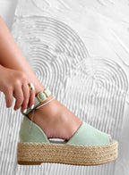 LICIA - Espadrillas beige in camoscio con zeppa e cinturino
